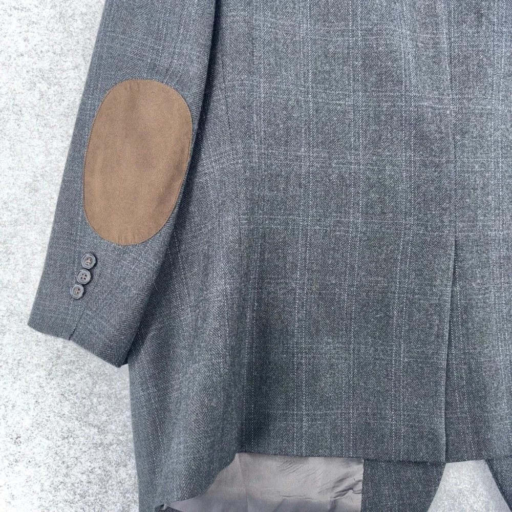 Lauren Ralph Lauren Mens 54R Grey Glen Plaid Wool Blazer Elbow Patch Sport Coat